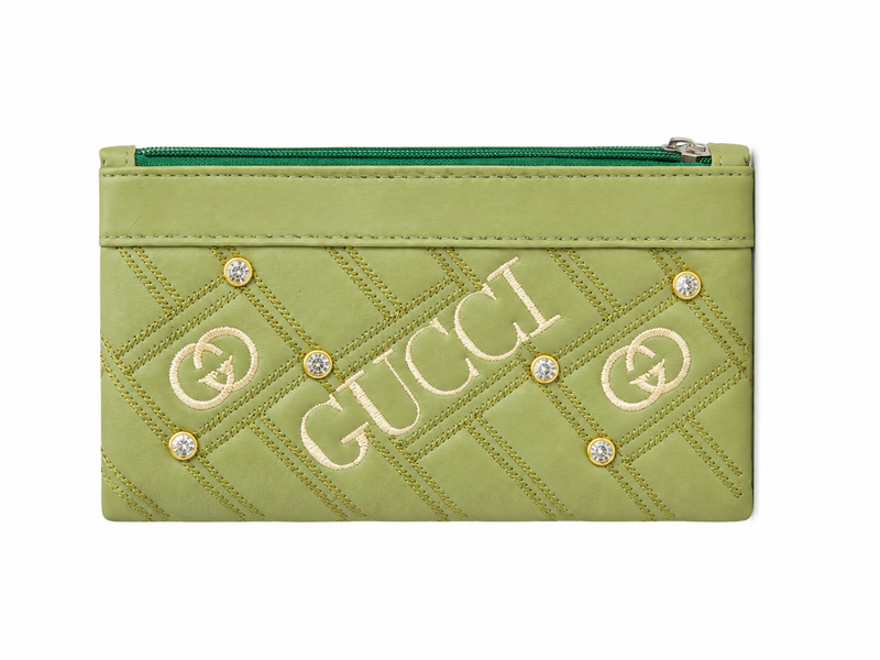 Sage Green Quilted Wallet - Diamond Stitch Clutch