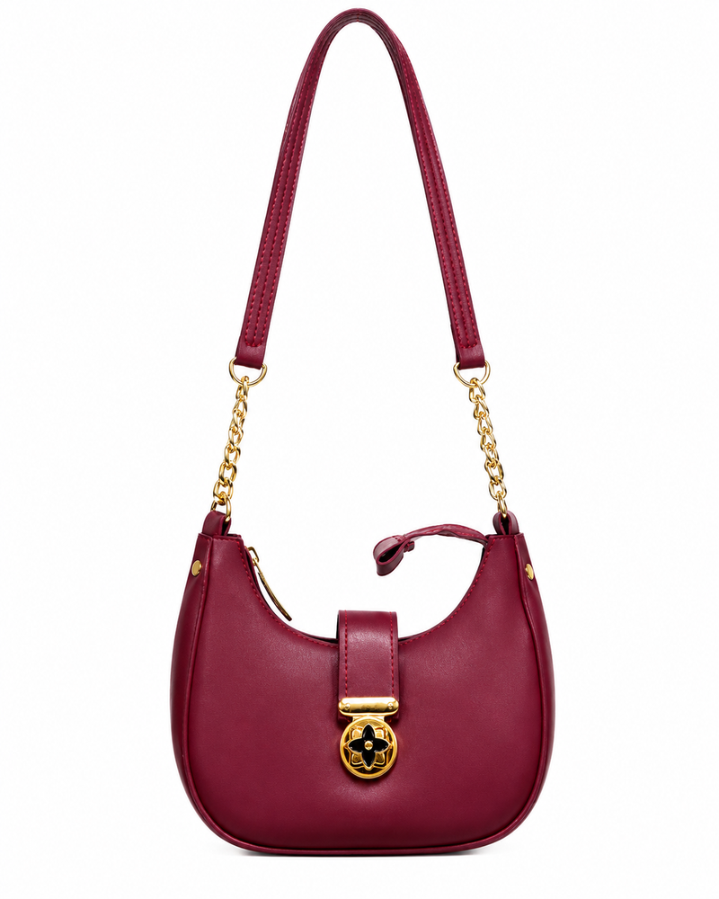 Maroon Chain-Strap Hobo Shoulder Bag